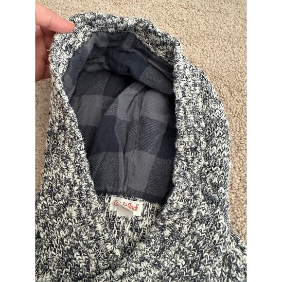 Cat & Jack blue/gray marled hooded sweater top with plaid hood, size 5T - Picture 3 of 5